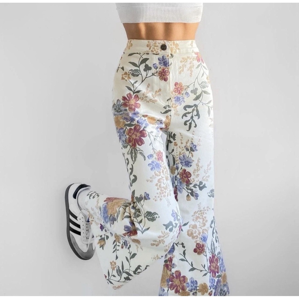Free People Youthquake Floral High Waisted Flare Cropped Jeans Sz 26 We The Free